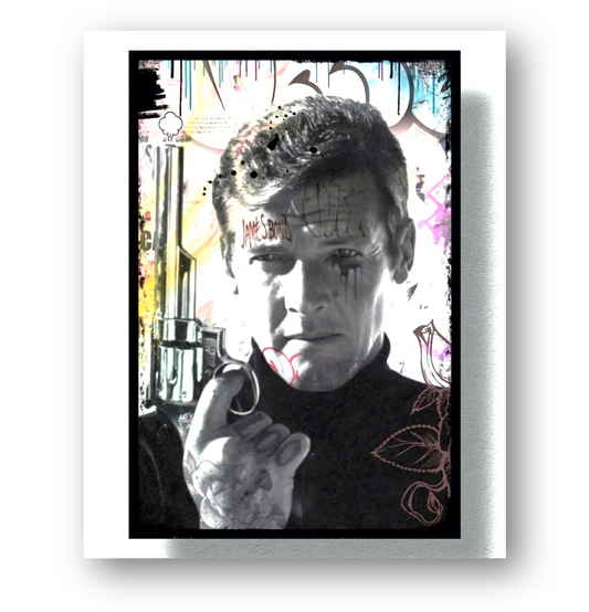 "Roger Moore 007" Original-Werk als Digitaldruck auf Leinwand