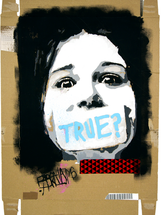 "True" auf Büttenpapier