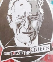 "God shave the Queen" auf Relief-Metall